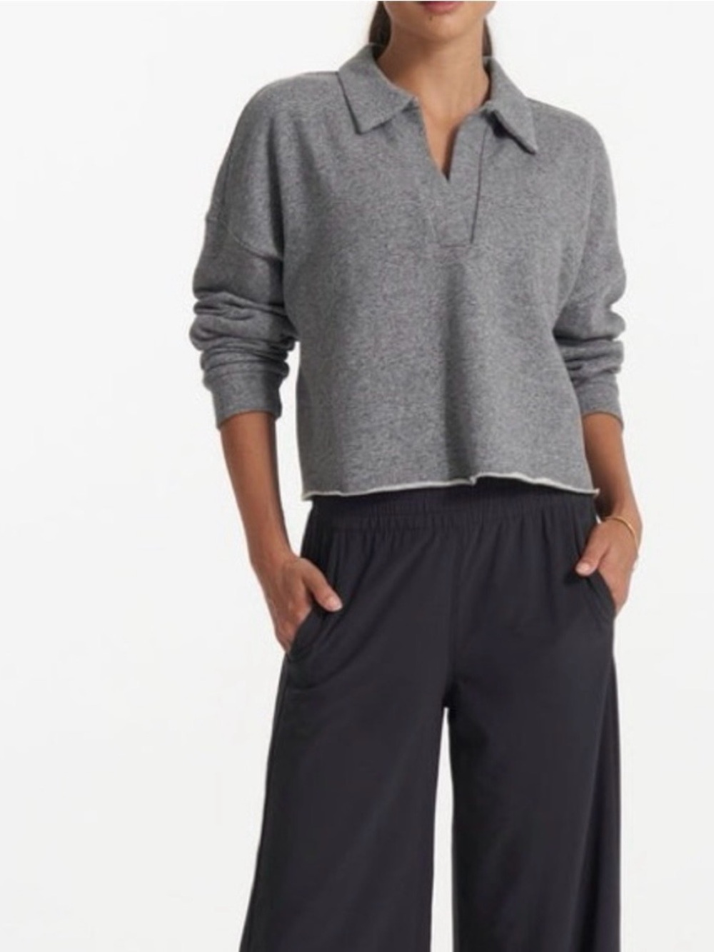 Vuori Sedona Polo Fleece Cropped Sweatshirt Heather Grey Women's Size Medium - Picture 1 of 11